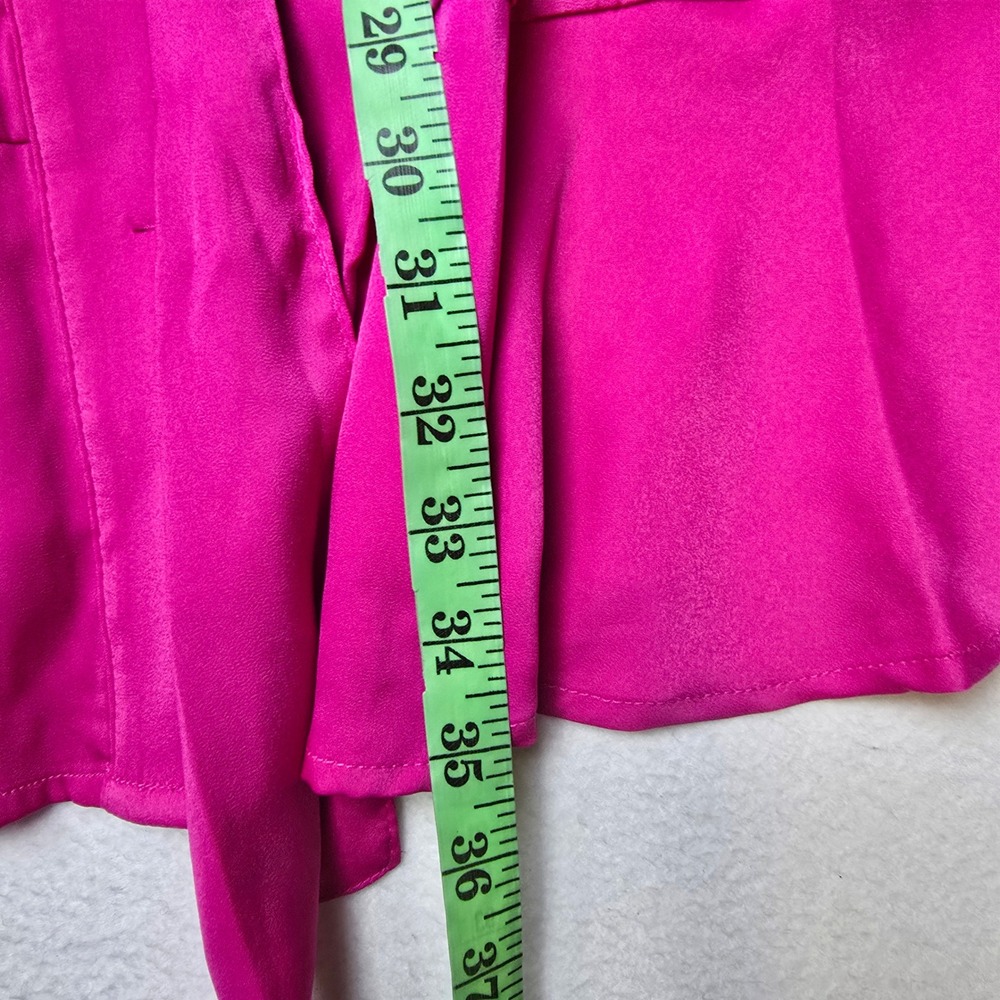 GUESS NWT Hope Dress Shocking Pink Satin Logo Print Belted Ruffle Shirt Dress M - Picture 13 of 14